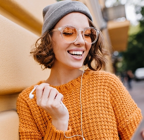 Lady in orange pullover